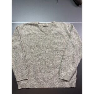 St Johns Bay Mens Medium V-Neck Sweater Oatmeal Marl Knit Chest Pocket Pullover